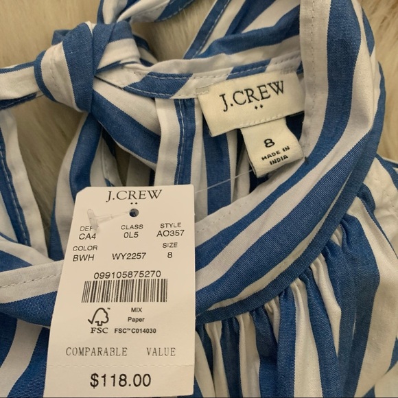 J.Crew Factory Blue Striped Sleeveless Tie back Halter Back Zip Jumpsuit… - Picture 10 of 11